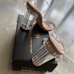 Clear and tan strappy heel